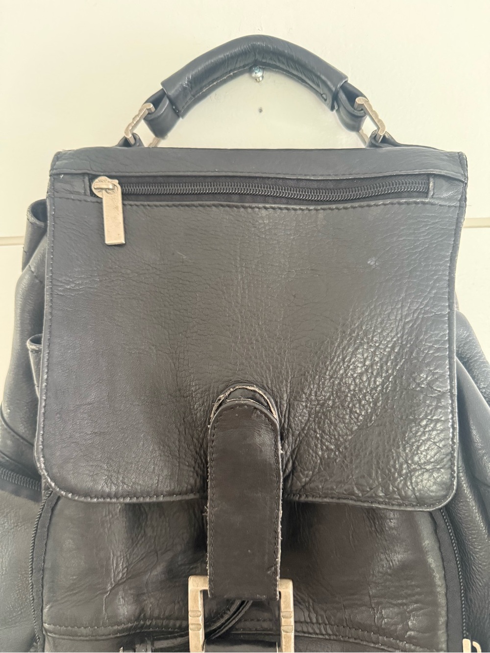 Vintage Leather Backpack Black Midsize Drawstring Pockets BuckleHeritage - Picture 2 of 16